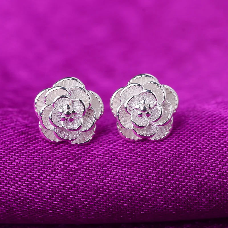 925 Sterling Silver rose Flower Earrings