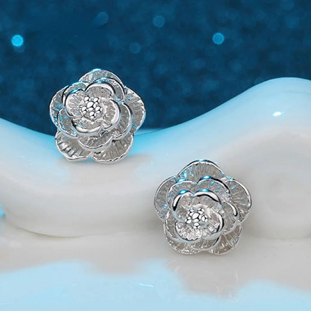 925 Sterling Silver rose Flower Earrings