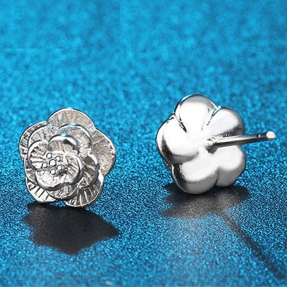 925 Sterling Silver rose Flower Earrings