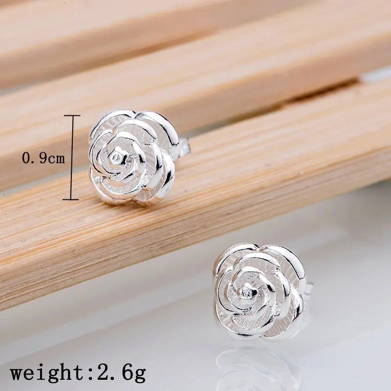 925 Sterling Silver rose Flower Earrings