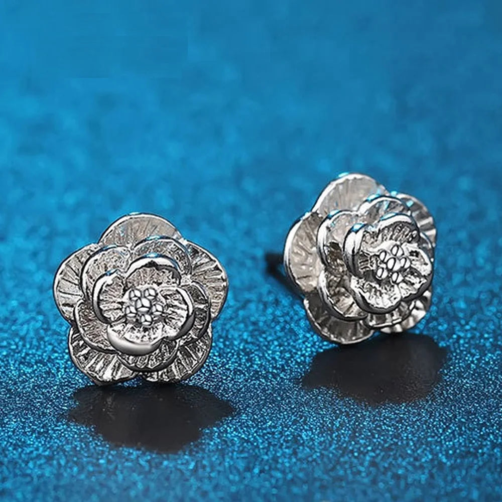 925 Sterling Silver rose Flower Earrings